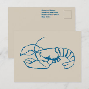 Blaue Hummer-Linienzeichnung auf sandiger Strand-T Postkarte