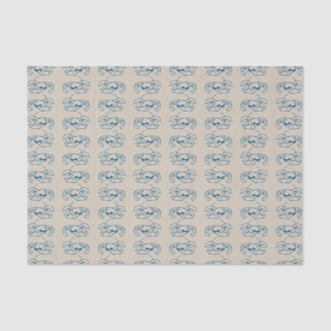 Blaue Hummerlinie Zeichnend auf Sandy Beach Tan Co Seidenpapier (Vorderseite)