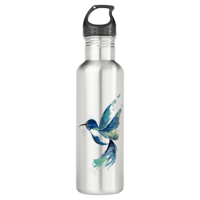 Blaue Hummingvögel Edelstahlflasche (Vorderseite)