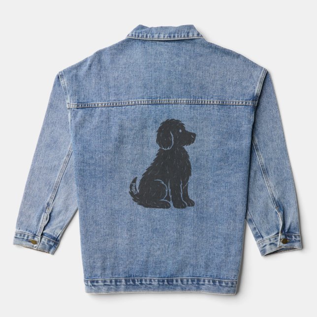 Blaue Hund-Silhouette Minimal Art Jeansjacke (Rückseite)