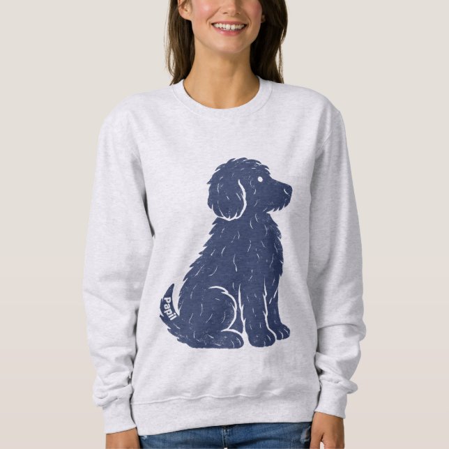 Blaue Hund-Silhouette Minimal Art Sweatshirt (Vorderseite)