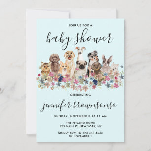 Blaue Hunde Haustierfamilien-Feier Baby Shower Einladung