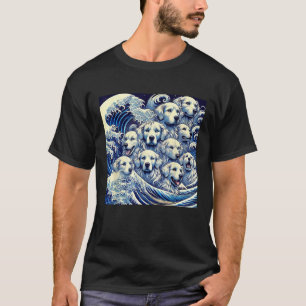 Blaue Hunde Welle Japanische Kunst Frauen Männer K T-Shirt