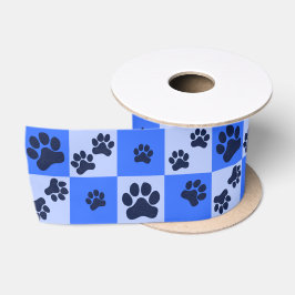 Blaue Hundepfoten-Druck Gingko-Muster Satinband