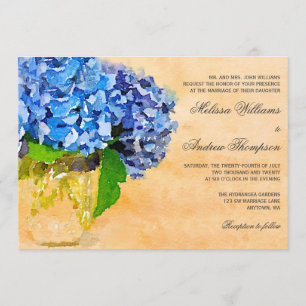 Blaue Hydrangea-Aquarell-Weckglas-Hochzeit Einladung