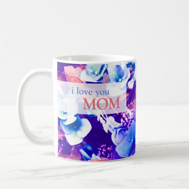 Blaue Hydrangea-Blume für Mutter-Tag Kaffeetasse (Links)