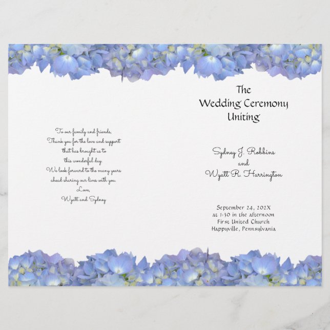 Blaue Hydrangea-Blume Hochzeitsvorlage (Vorderseite)