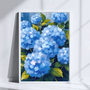 Blaue Hydrangea-Blume Wasserfarben Poster