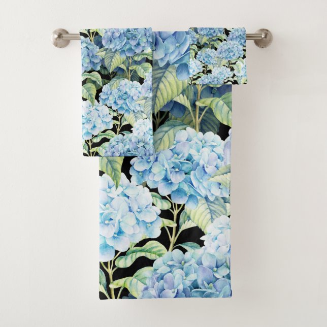 Blaue Hydrangea-Blumen Badhandtuch Set (Insitu)