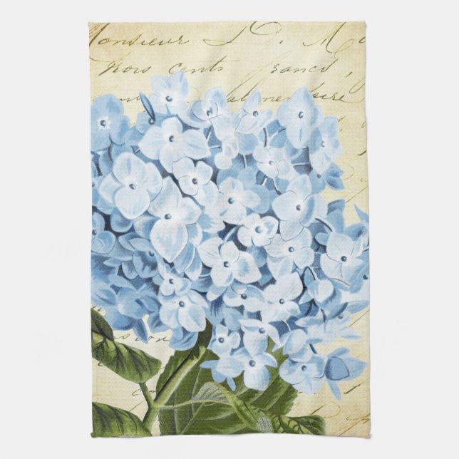 Blaue Hydrangea-Blumen-Vintages botanisches Geschirrtuch (Vertikal)