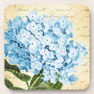 Blaue Hydrangea-Blumen-Vintages botanisches Getränkeuntersetzer