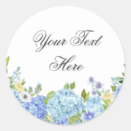 Blaue Hydrangea Blumengrün Wasserfarbe Custom Runder Aufkleber