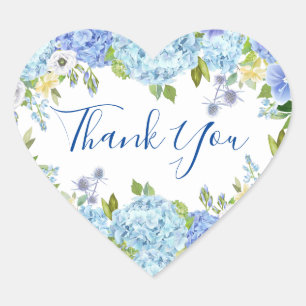 Blaue Hydrangea Blumengrün Wasserfarben Hochzeit Herz-Aufkleber