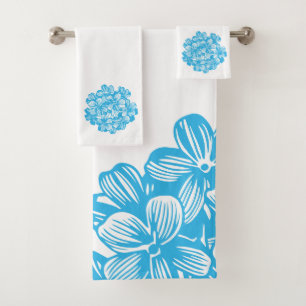 Blaue Hydrangea-Blüten - botanische Blume Badhandtuch Set