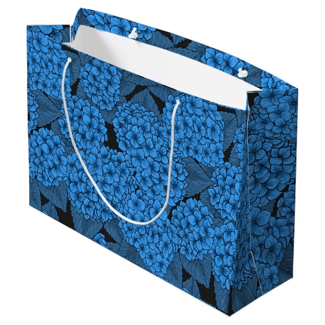 Blaue Hydrangea Große Geschenktüte (Rückseite Schrägansicht)