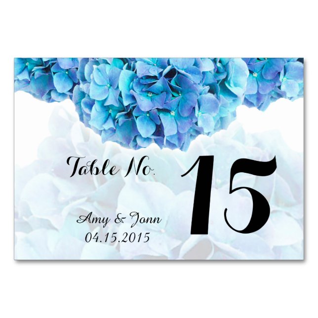 Blaue Hydrangea Hochzeit Tischnummern Hydrangea3 (Rückseite)