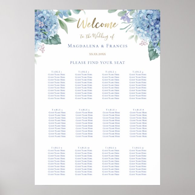 Blaue Hydrangea-Hochzeitskarte Poster (Vorne)