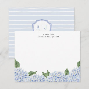 Blaue Hydrangea-Rand mit Wappen, Personalisiert Mitteilungskarte