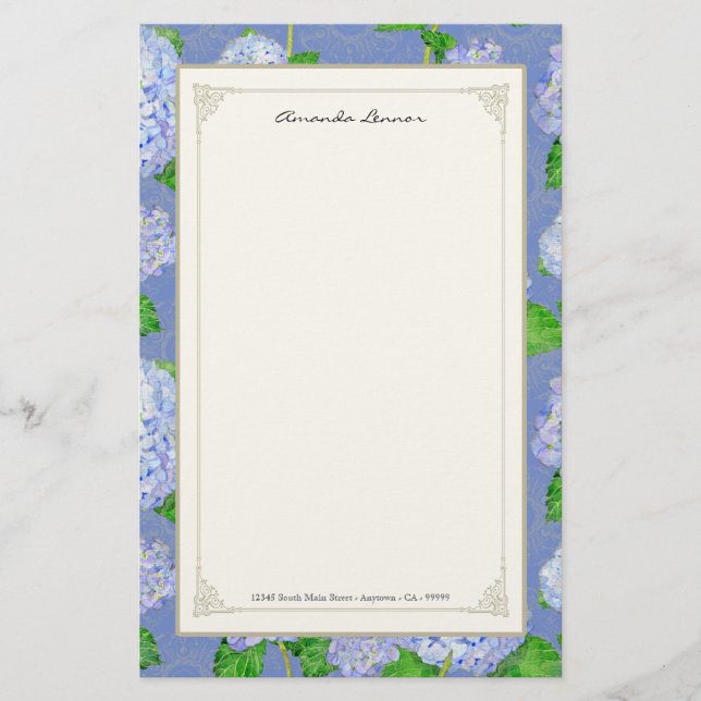 Blaue Hydrangea-Spitze-formale elegante mit Briefpapier (Vorderseite)