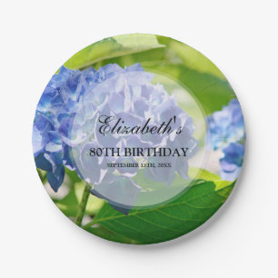 Blaue Hydrangeas-80. Geburtstags-Party Pappteller