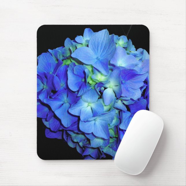 Blaue Hydrangeas, blaue Rose, elegante blaue Blume Mousepad (Mit Mouse)
