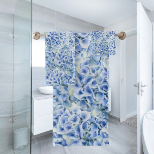 Blaue Hydrangeas - Blumenmuster Badhandtuch Set