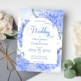 Blaue Hydrangeas elegante Hochzeit mit Blumen Einladung