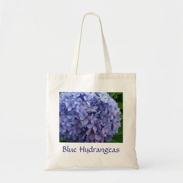 Blaue Hydrangeas mit blauer GrenzTaschentasche Tragetasche (Vorne)
