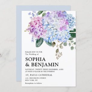 Blaue Hydrangeas Pastellrosa Rosen Hochzeit Einladung