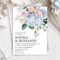 Blaue Hydrangeas Pastellrosa Rosen Hochzeit
