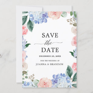Blaue Hydrangeas Pastellrosa Rosen Hochzeit Save The Date