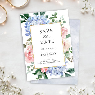 Blaue Hydrangeas Pastellrosa Rosen Hochzeit Save The Date