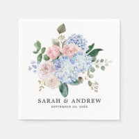 Blaue Hydrangeas Pastellrosa Rosen Hochzeit