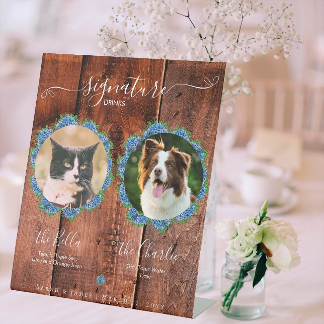 Blaue Hydrangeas Rustikales Holz Signature Pet Dri Sockelschild (Von Creator hochgeladen)