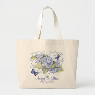 Blaue Hydrangeas, Schmetterling u. Jumbo Stoffbeutel