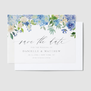 Blaue Hydrangeas und Elfenbein-Rose Save the Date