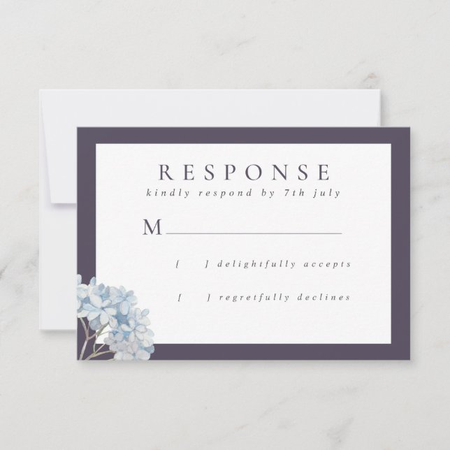 Blaue Hydrangeas und Hochzeiten der Marine RSVP Karte (Vorderseite)