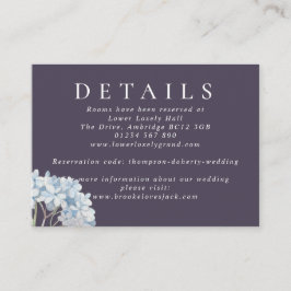 Blaue Hydrangeas und Hochzeitsdetails Begleitkarte