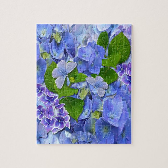 Blaue Hydrangeas und Schmetterlinge Puzzle (Vertikal)