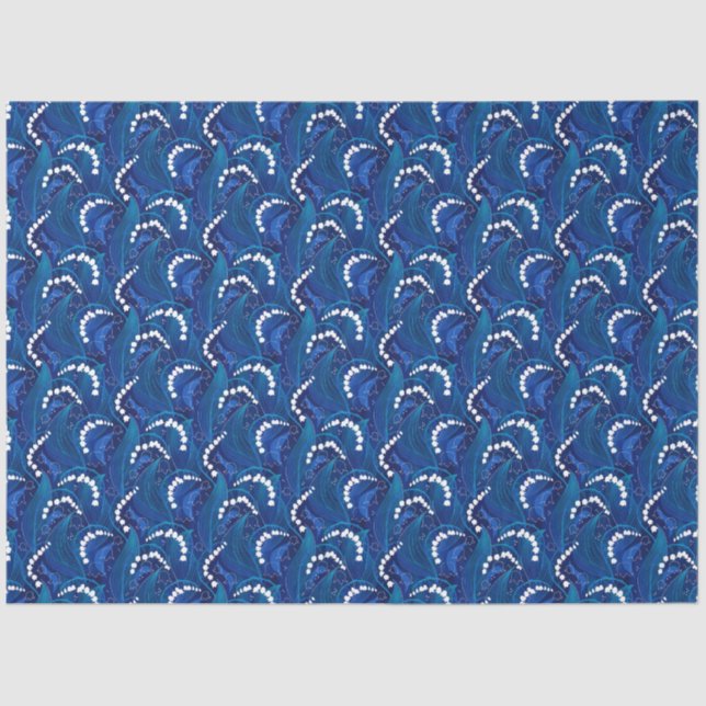 Blaue Illustrierte Lilie des Tals Dekoupage Seidenpapier (Vorderseite)