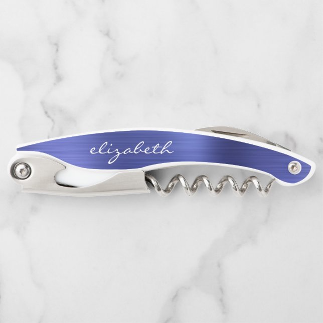 Blaue Imitate Brushed Metal Personalisierte Schrif Kellnermesser (Vorderseite)