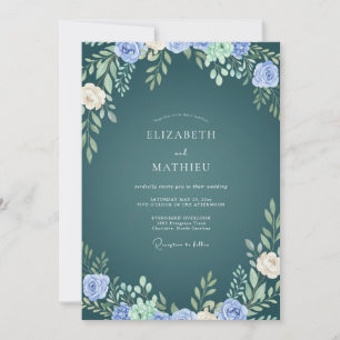 Blaue Immergrün-Blatt-Hochzeit Einladung