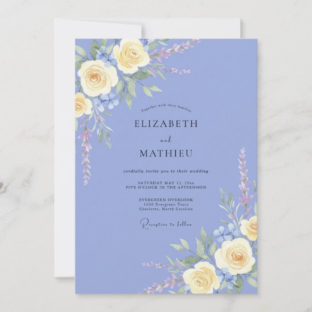 Blaue Immergrün-Blumenhochzeit Einladung (Vorderseite)