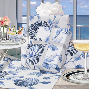 Blaue Immergrün-Vintage-Botanik-Blumentoile Geschenkpapier