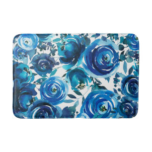 Blaue Indigo-Blumen Elegant Shabby Chic Badematte