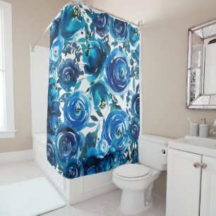 Blaue Indigo-Blumen Elegant Shabby Chic Duschvorhang
