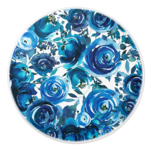 Blaue Indigo-Blumen Elegant Shabby Chic Keramikknauf