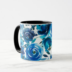 Blaue Indigo-Blumen Elegant Shabby Chic Tasse