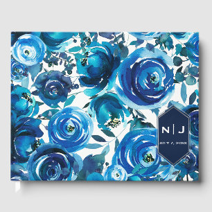 Blaue Indigo Blumen Elegante Brautmode Hochzeit Gästebuch