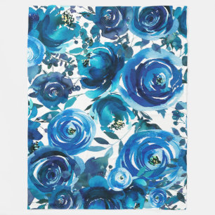 Blaue Indigo Blumen Floral Elegant Shabby Chic Fleecedecke